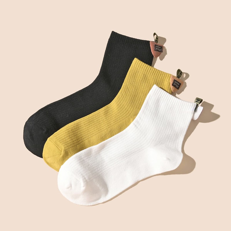 

3pairs Letter Patch Decor Socks, Multicolor