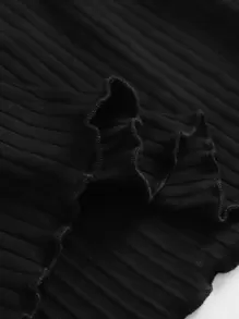 SHEIN Privé Plus V-bar Off Shoulder Lettuce Edge Dress - Black - View 4