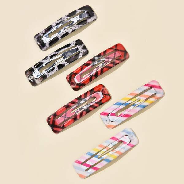 

3pairs Striped Pattern Snap Clip, Multicolor