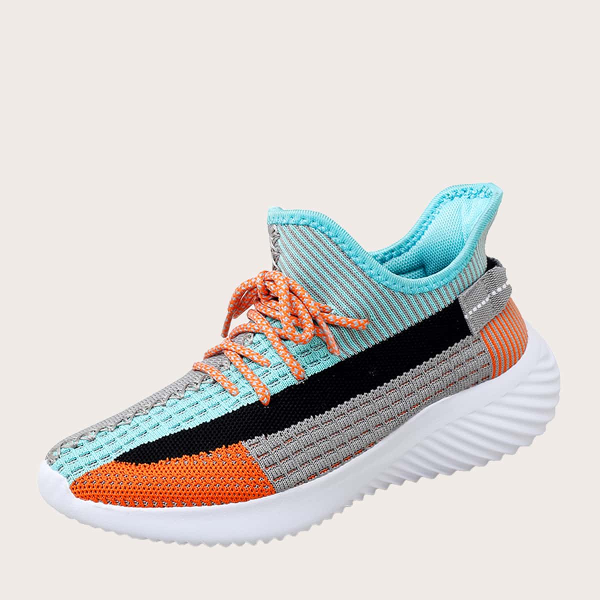

Guys Lace-up Decor Colorblock Knit Sneakers, Multicolor