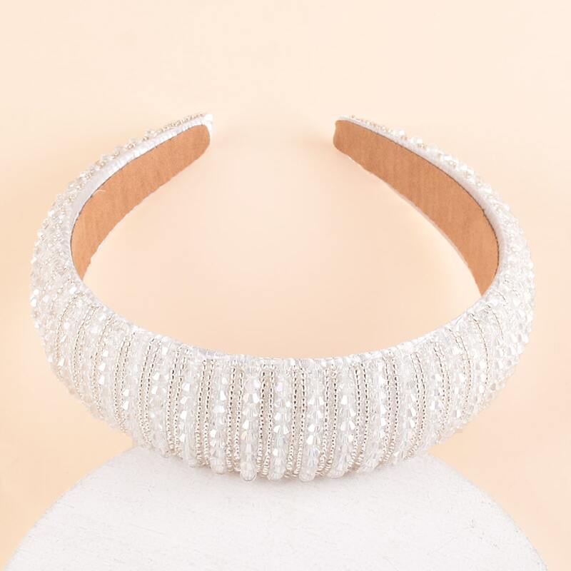 

Crystal Beaded Sponge Hair Hoop, White