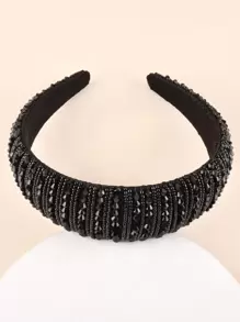 Crystal Beaded Sponge Headband - Black - View 1