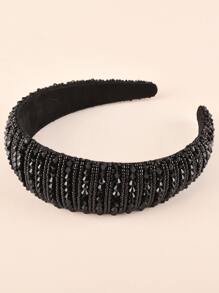 Crystal Beaded Sponge Headband - Black - View 3