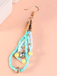2pcs Fashionable Rice Bead Water Drop Layered Bohemian Long Earrings - Multicolor - View 4