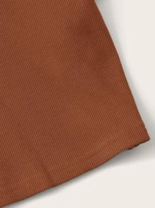 SHEIN EZwear Camiseta corta ajustada tejida de canalé de cuello V - Óxido marrón - Ver 4