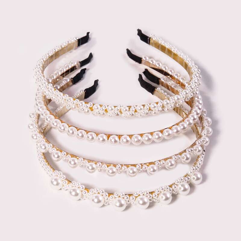 

4pcs Faux Pearl Decor Hair Hoop, White