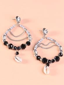 2pcs/Set Glass Bead & Shell Pendant Earrings, Unique Elegant - Multicolor - View 1