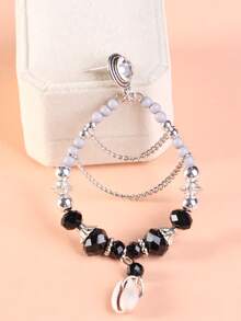 2pcs/Set Glass Bead & Shell Pendant Earrings, Unique Elegant - Multicolor - View 3