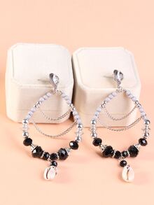 2pcs/Set Glass Bead & Shell Pendant Earrings, Unique Elegant - Multicolor - View 4