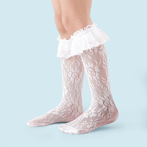 

Toddler Girls Lace Trim Socks, White