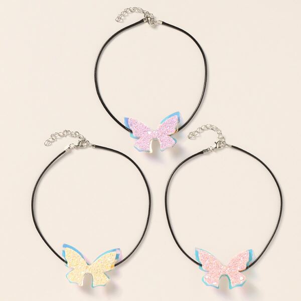 

3pcs Girls Sequin Butterfly Decor Choker, Multicolor