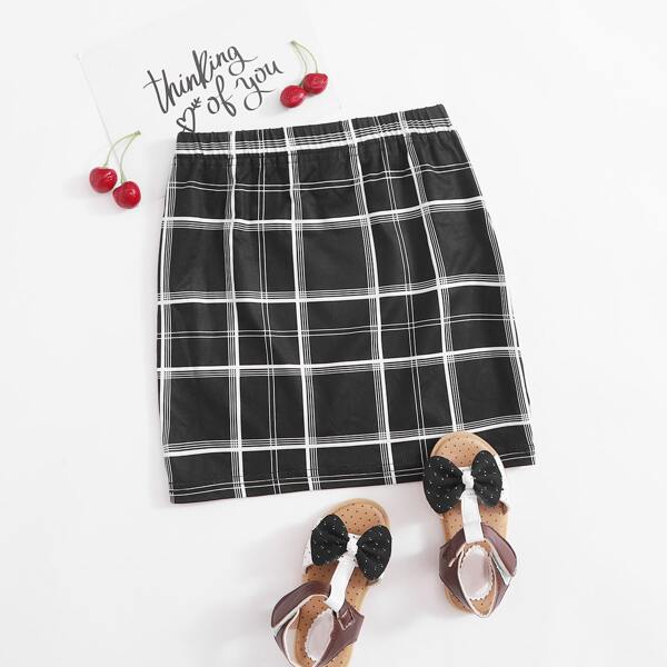 

Girls Elastic Waist Plaid Skirt, Black