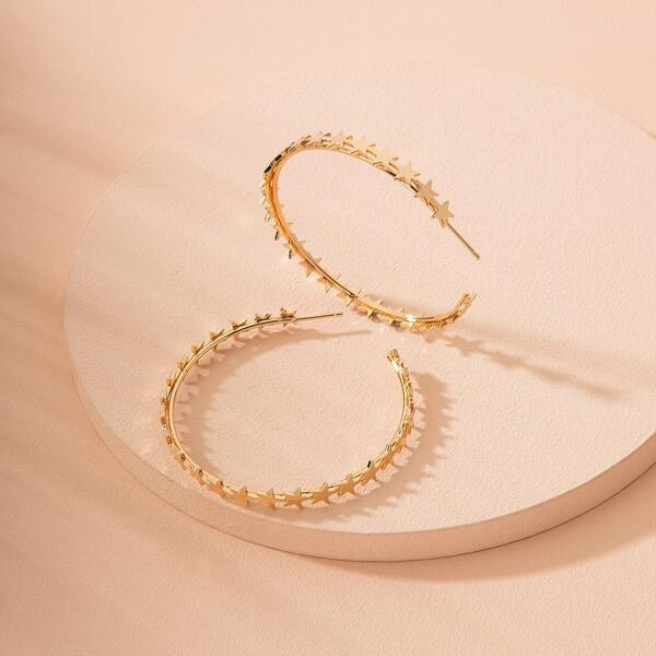 

Star Decor Cuff Hoop Earrings, Gold