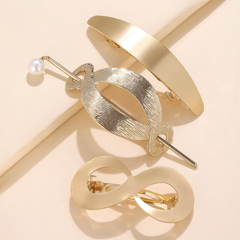 

3pcs Metallic Hair Clip, Gold
