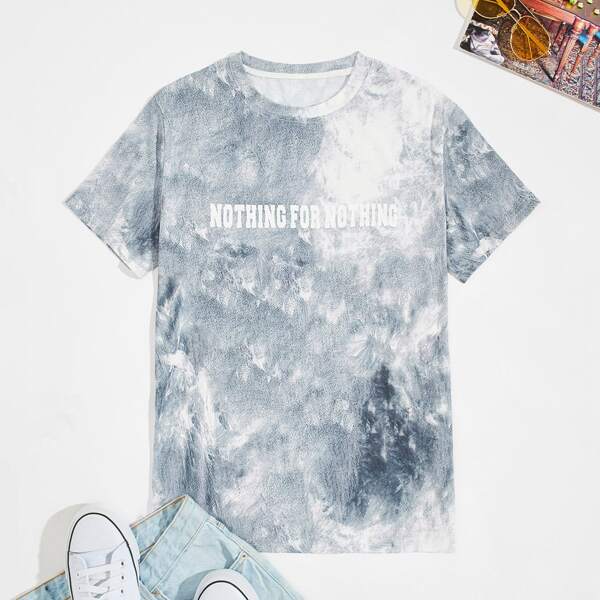

Men Tie Dye Slogan Graphic Tee, Grey