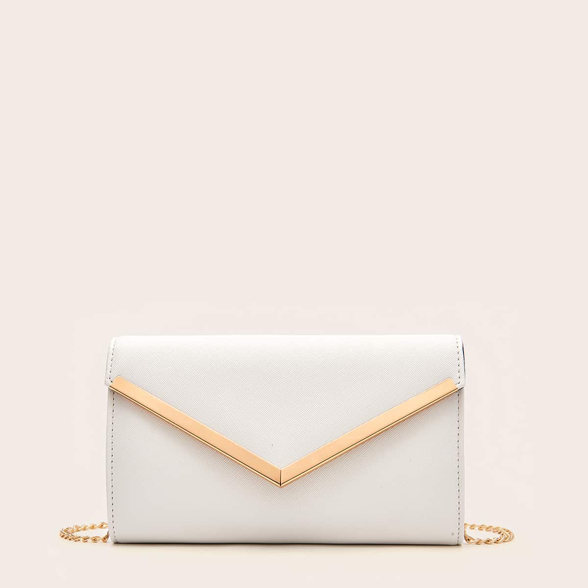 

Metal Edge Envelope Clutch Bag, White