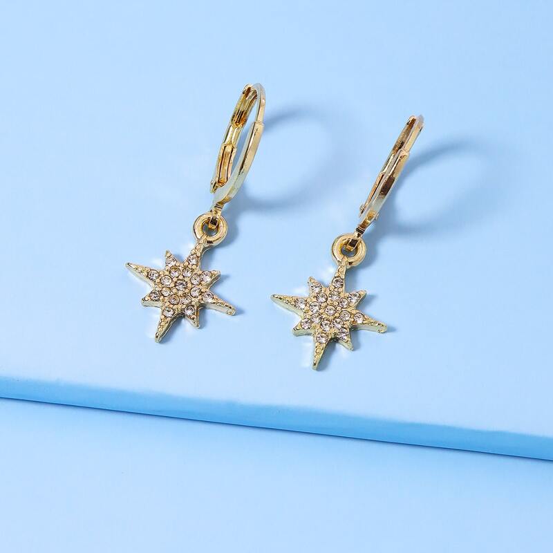 

Rhinestone Decor Star Drop Earrings, Gold