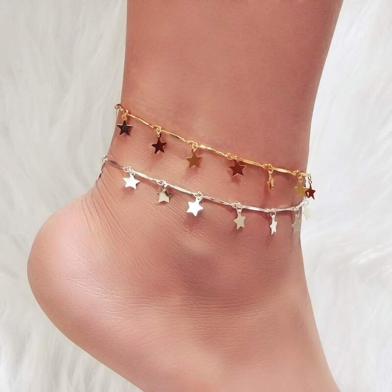 

2pcs Star Charm Anklet, Multicolor