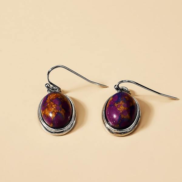 

Gem Inlaid Drop Earrings, Purple