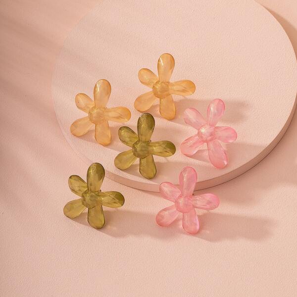 

3pairs Flower Shaped Multicolor Stud Earrings