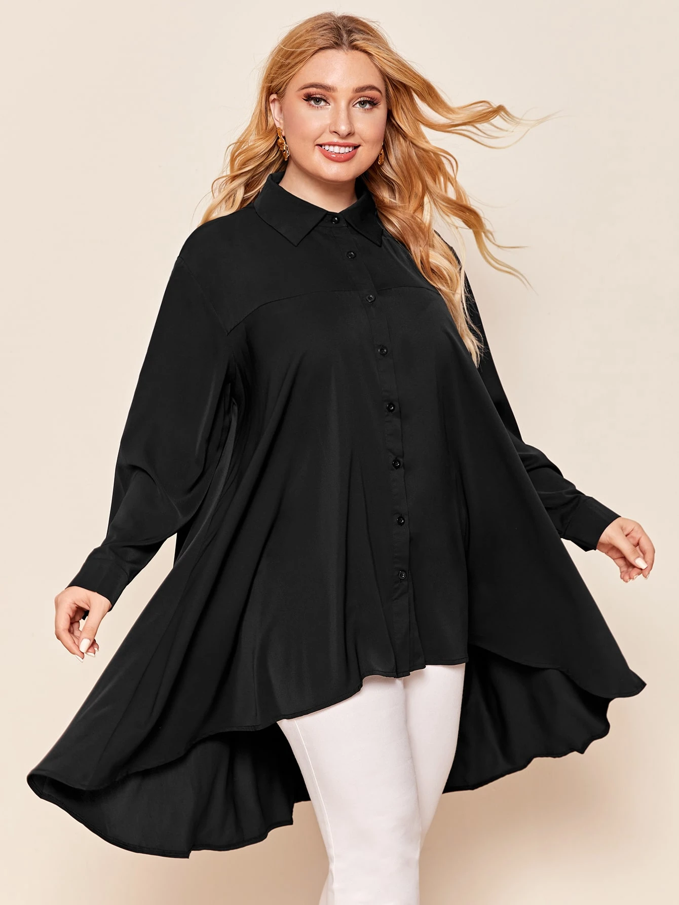 Black high low shirt plus size Clearance