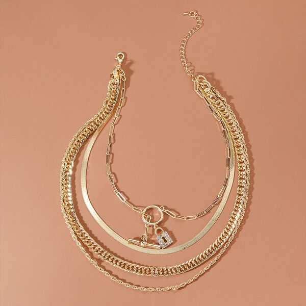

Lock Layered Chain Necklace, Gold