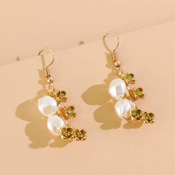 

Faux Pearl & Flower Drop Earrings, Gold