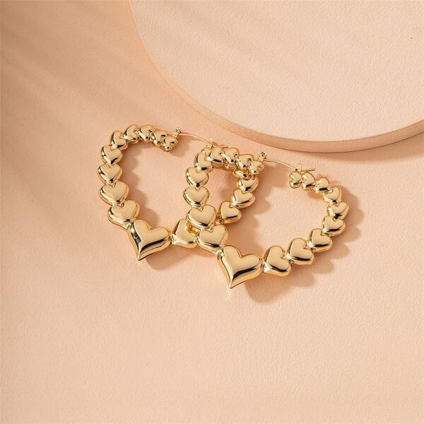 

Heart Decor Hoop Earrings, Gold