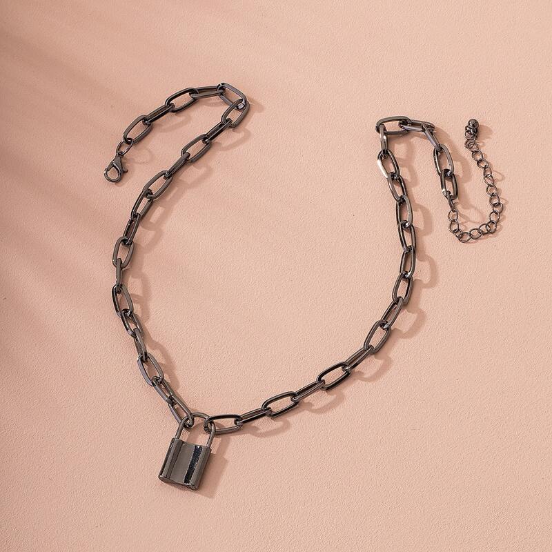 

Lock Chain Necklace, Black