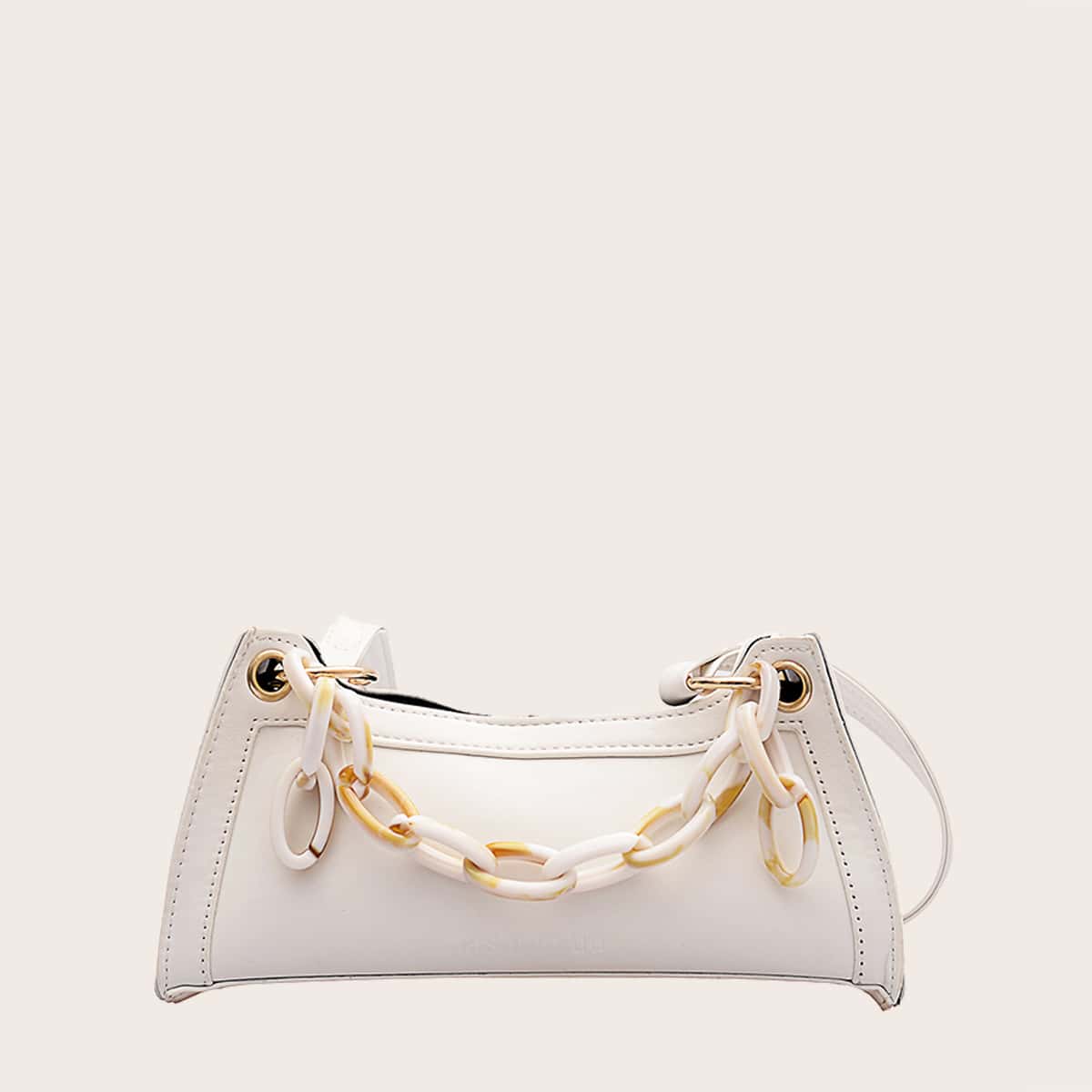 

Solid Chain Baguette Bag, White