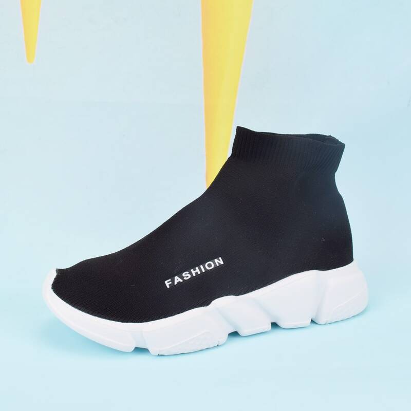 

Letter Graphic Knit Slip On Sneakers, Black