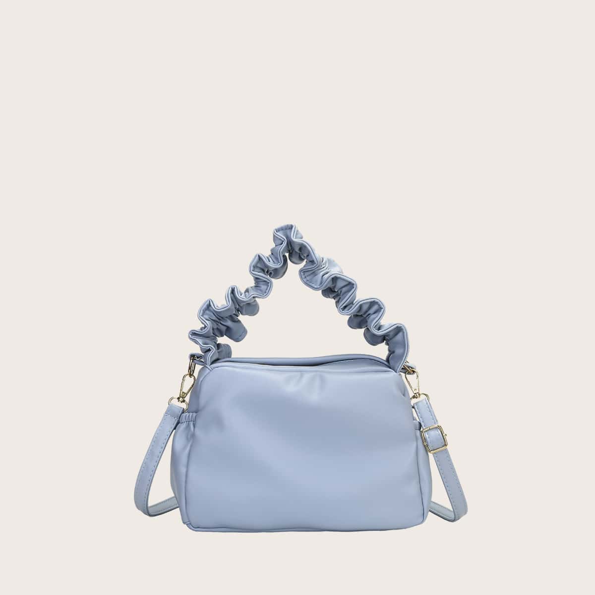 

Solid Ruched Handle Satchel Bag, Pastel baby blue