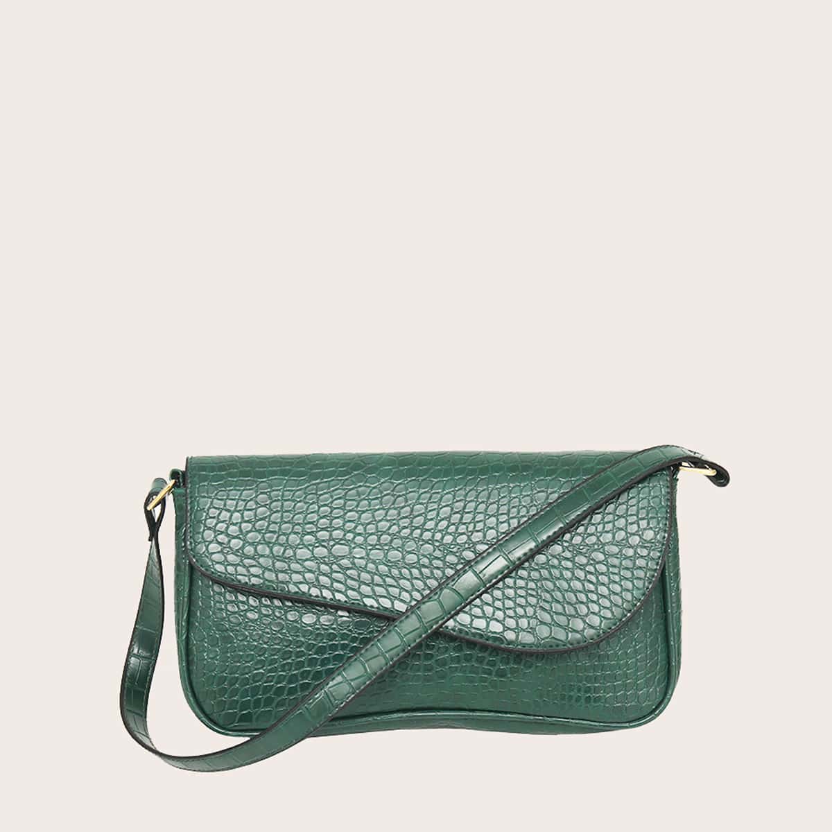 

Croc Embossed Flap Tote Bag, Green
