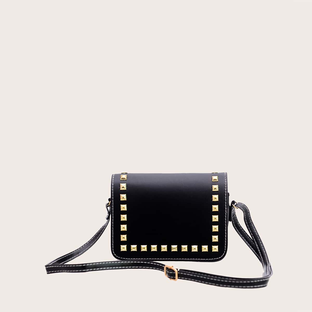 

Studded Flap Crossbody Bag, Black