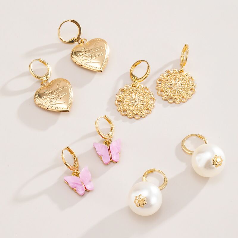 

4pairs Butterfly & Heart Drop Earrings, Multicolor