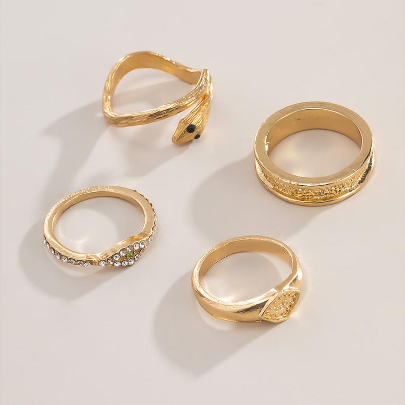 

4pcs Rhinestone Ring, Gold