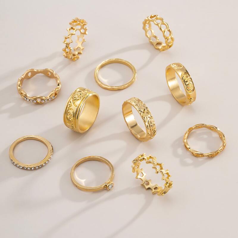 

11pcs Rhinestone Ring, Gold