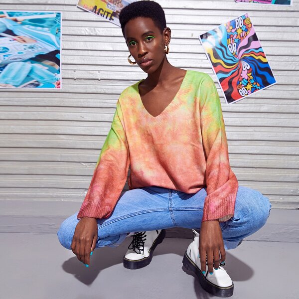 

Drop Shoulder Tie Dye Oversize Sweater, Multicolor