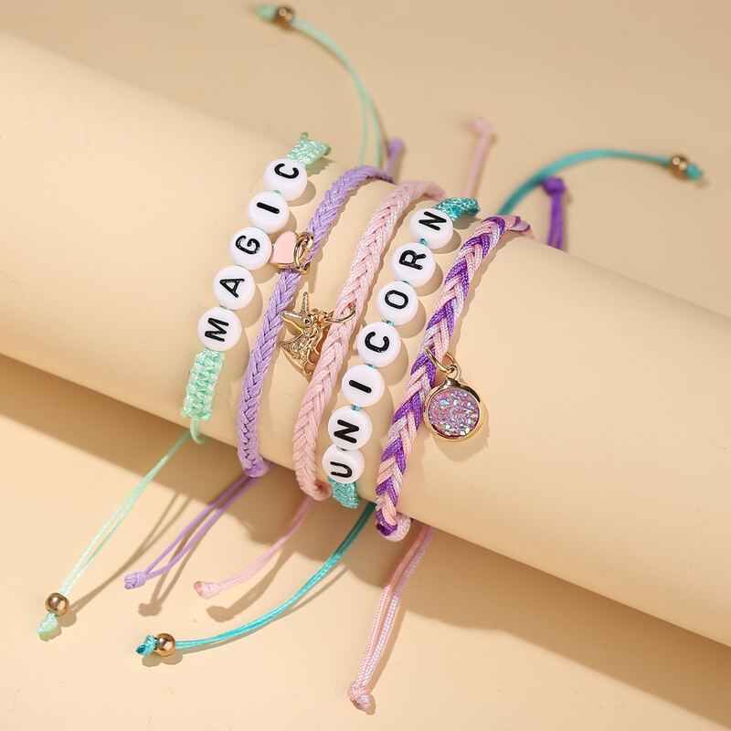 

5pcs Bead Decor Braided Bracelet, Multicolor