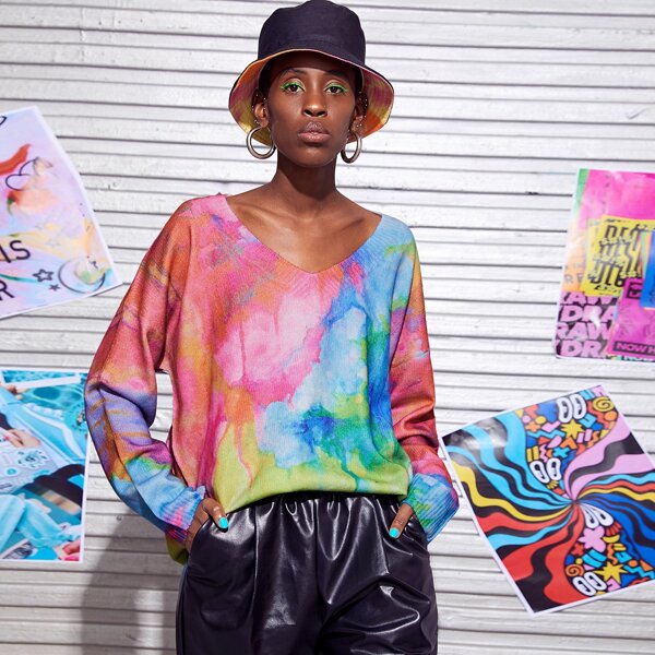

Drop Shoulder Tie Dye Oversize Sweater, Multicolor