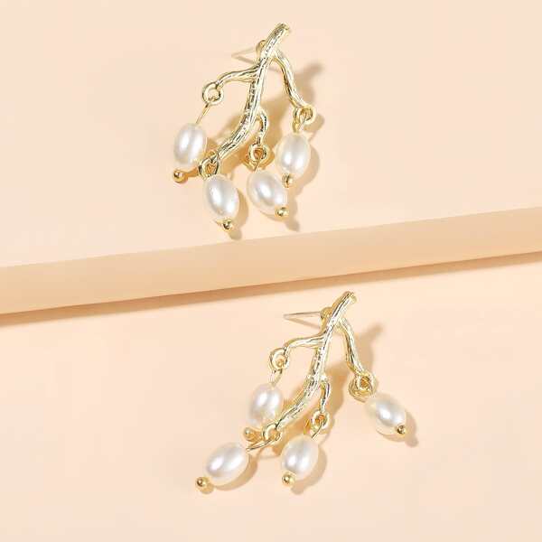 

Faux Pearl Branch Drop Earrings, Gold