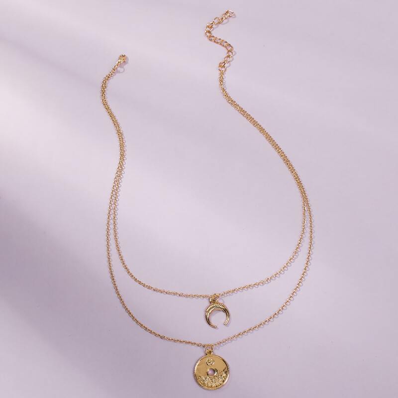 

Moon Charm Layered Necklace, Gold