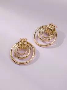1pair Metal Round Stud Earrings - Yellow Gold - View 5