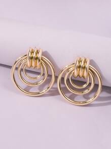 1pair Metal Round Stud Earrings - Yellow Gold - View 6