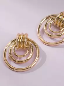 1pair Metal Round Stud Earrings - Yellow Gold - View 7