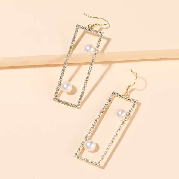 

Faux Pearl Decor Geometric Drop Earrings, Gold