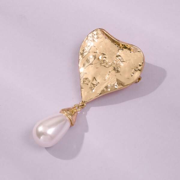 

Faux Pearl Decor Heart Brooch, Gold