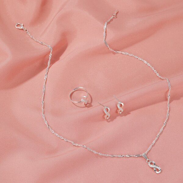

4pcs Number Design Jewelry Set, Silver