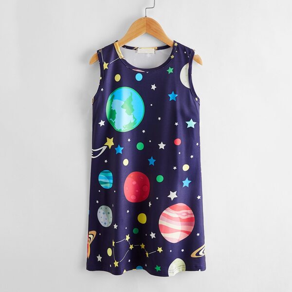 

Girls Galaxy Print Tank Dress, Navy blue