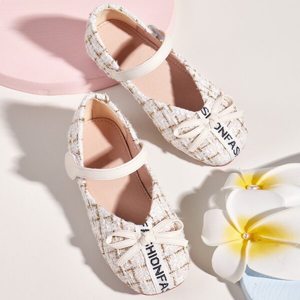 

Toddler Girls Bow Decor Tweed Mary Jane Flats, Beige